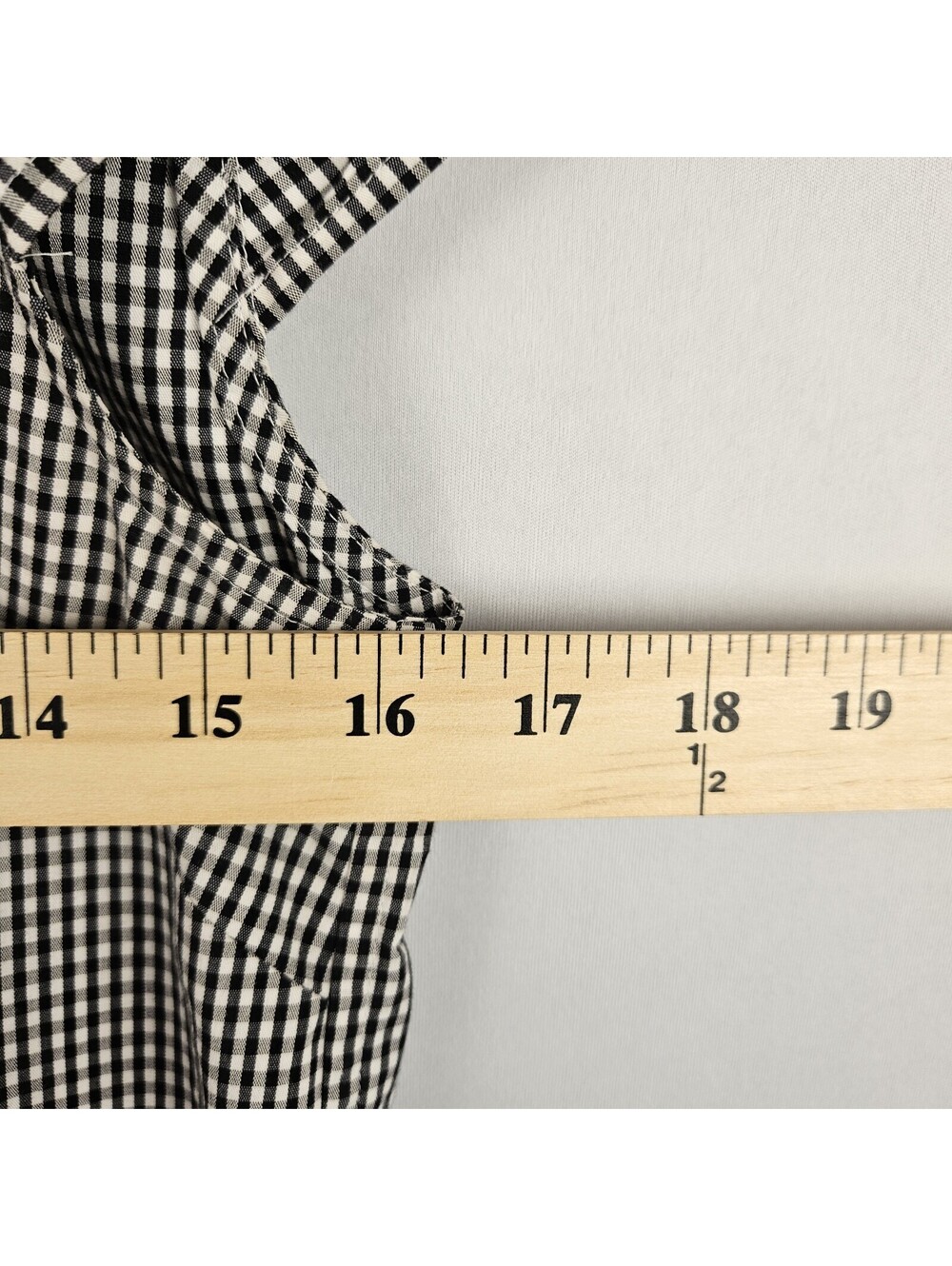 Brooks Brothers Petite 8P Gingham Blouse Black White Peter Pan Collar Stretch - Picture 7 of 9